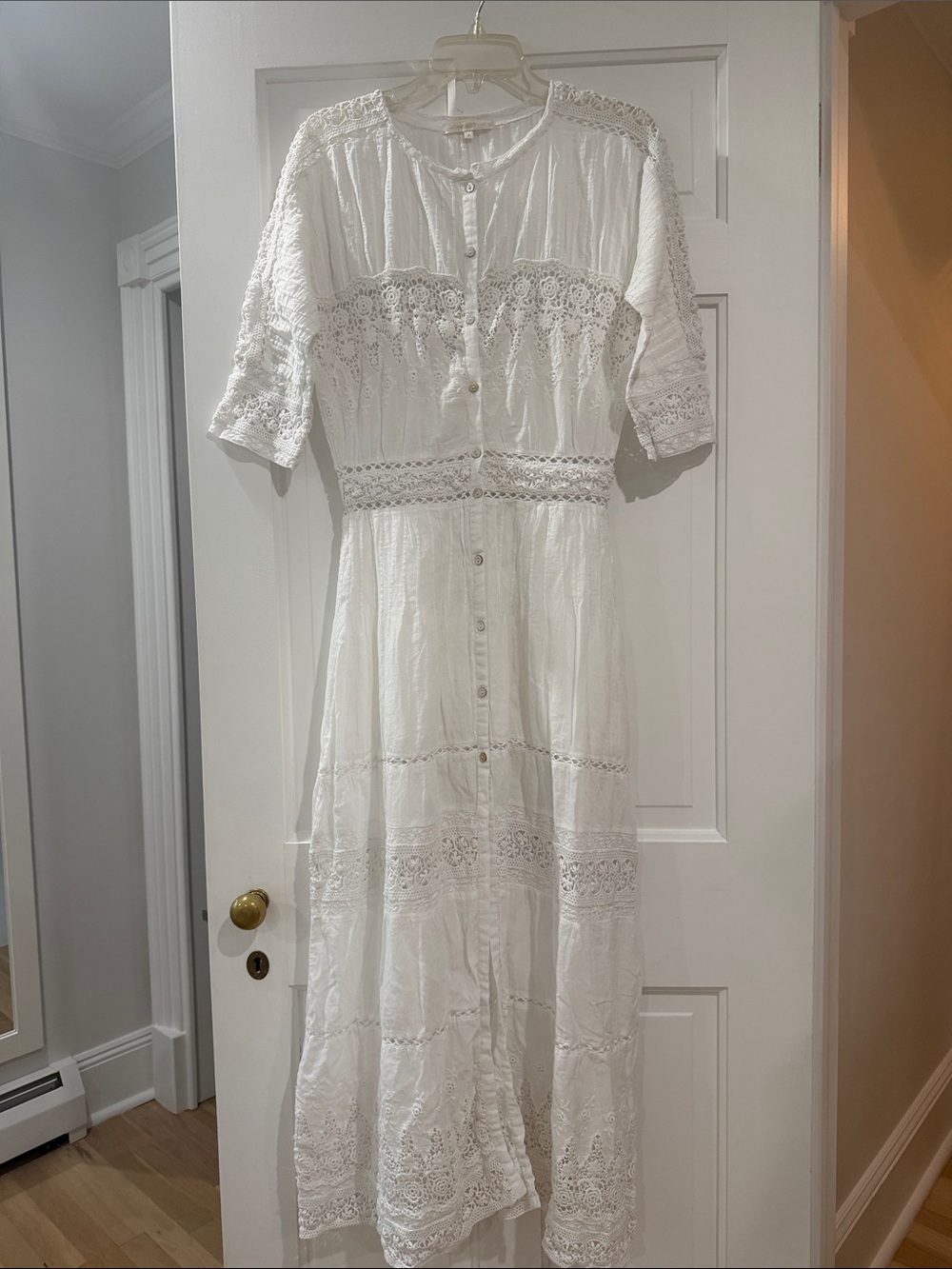 LoveShackFancy White Crochet-Trim Maxi Dress